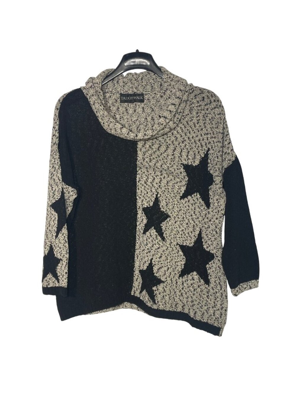Talk of the Walk Loose Knit Star Color Block Cowl Neck Sweater Sz MED Boxy